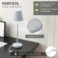 HOMCOM Lámpara de Mesita de Noche Inalámbrica con Luces LED Lámpara de Mesa USB-C Recargable 3 Colores Ø11,2x36,5 cm Gris(m-4)