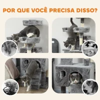 PawHut Arranhador para Gatos Arranhador de Gatos 153 cm com 2 Cavernas 3 Camas 2 Rampas Postes de Sisal e 2 Ratos Pendentes Cinzento(m-7)
