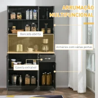 HOMCOM Armário de Cozinha Aparador de Sala de Jantar com 1 Gaveta 6 Portas e Prateleiras Ajustáveis Estilo Moderno 101x39x180 cm Preto e Madeira(m-4)