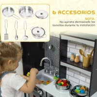 AIYAPLAY Cocina de Juguete de Madera con Sonido Accesorios de Acero Inoxidable para Niños a Partir de 3 Años Marrón Oscuro(m-6)