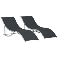 Outsunny Conjunto de 2 Espreguiçadeiras de Sol Dobráveis para Jardim Espreguiçadeiras em Texteline e Alumínio para Praia Piscina 61x165x63 cm Preto