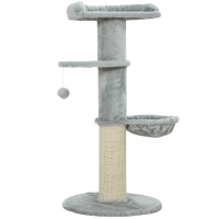 PawHut Árbol Rascador para Gatos 103,5 cm con Cama Hamaca Plataforma Poste de Sisal Grueso Bola Colgante Gris Claro