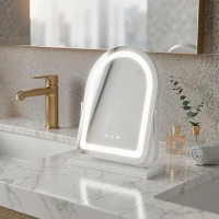 HOMCOM Espejo de Maquillaje con Luz LED Iluminación Ajustable Rotación Regulable de 360° y Control Táctil 33x12x44,5 cm Blanco(m-9)