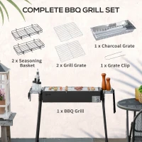 Outsunny Portable Charcoal BBQ Grill with Seasoning Baskets for Camping Picnic Hiking(m-4)