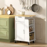 HOMCOM Carrello da Cucina con Cassetto, Armadietto, Portasciugamani e 3 Portaspezie, in Legno, 62x40x87 cm, Bianco(m-2)