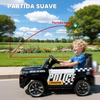 AIYAPLAY Carro Elétrico para Crianças de Polícia 12V com Motor Duplo Suspensão em 4 Rodas Sirene Faróis LED Porta USB Bluetooth e Música Preto(m-7)