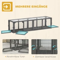 PawHut Katzentunnel Katzenspielzeug aus Holz mit 3 Türen, erweiterbar Spieltunnel für Katzen bis 10 kg, 151,5 x 38,5 cm Grau(m-6)