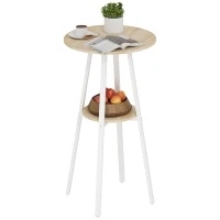 HOMCOM Mesa Alta de Cozinha Redonda com Prateleira de Armazenamento  para 2 Pessoas com Estrutura de Metal 55x55x95 cm Madeira e Branco(m-11)
