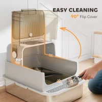 PawHut XXL Stainless Steel Cat Litter Tray, Enclosed Cat Litter Box with 90° Flip Cover, Double Doors, Scoop, Easy Clean, Grey(m-5)