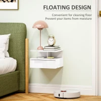 HOMCOM Floating High Gloss Bedside Table - High Gloss White(m-4)