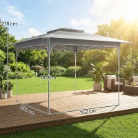 Outsunny Gazebo 3.5 x 3.5 m Waterproof Height-Adjustable Pop-up Folding Gazebo with One-Button Setup Double Roof, UV 50+(m-3)