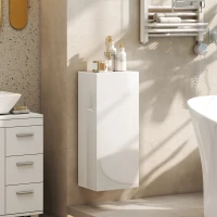 HOMCOM Mobiletto Bagno Pensile con 2 Ripiani in Vetro Regolabili e Anta Senza Maniglia, Bianco Lucido(m-2)