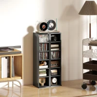 HOMCOM Set of 2 CD Media Display Shelf Unit Tower Rack with Adjustable Shelves, High Gloss Black(m-9)