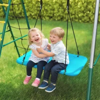 AIYAPLAY 5-in-1 Schaukelgestell mit verstellbarer Nestschaukel Turnringe Doppelsitzer Klettergerüst für 3-8 Jahre 440x175x203 cm(m-9)