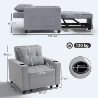 HOMCOM 3-in-1 Single Sofa Bed, Convertible Sleeper Chair Bed - Light Grey(m-3)