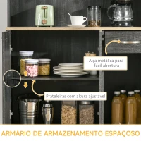 HOMCOM Armário de Cozinha Aparador de Sala de Jantar com 1 Gaveta 6 Portas e Prateleiras Ajustáveis Estilo Moderno 101x39x180 cm Preto e Madeira(m-6)