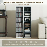 HOMCOM Set of 2 CD Media Display Shelf Unit Tower Rack with Adjustable Shelves, High Gloss Grey(m-4)