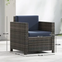 Outsunny PE Rattan Garden Armchair with Cushion - Mixed Brown/Navy Blue(m-3)