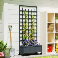 Outsunny Wooden Trellis Planter, Raised Garden Bed with Wheels, to Climb and Grow Vegetables, Herbs and Flowers, Grey(m-2)