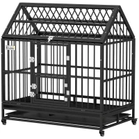 PawHut Cage pour chien cage de transport pour chien sur roulettes 2 portes verrouillables plateau amovible 123 x 74 x 125 cm(m-1)