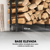 Outsunny Suporte Metálico para Lenha 199x30x121 cm Suporte para Lenha de Exterior com Estrutura de Aço Pés Extra Preto(m-6)