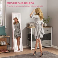 HOMCOM Espelho de Pé 37x155 cm Espelho de Corpo Inteiro Espelho de Parede Retangular com Estrutura de Madeira Rosa Claro(m-4)