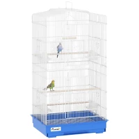 PawHut Voliera in metallo con mangiatoie, posatoi e vassoio estraibile, 46,5x35,5x92 cm, Blu(m-7)