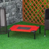 PawHut Lit surélevé pour chiens chats animaux de compagnie tissu oxford textilène micro-perforé 61 x 46 x 18 cm rouge et noir(m-10)
