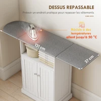 HOMCOM Armoire à repasser sur roulettes, table à repasser avec plateau repassable et pliable, 131 x 37 x 89,5 cm, blanc(m-4)