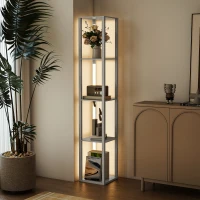 HOMCOM Floor Lamp with Shelves and 3 Brightness Levels - Oak(m-2)