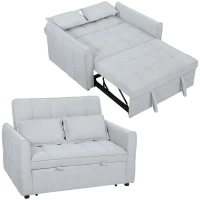 HOMCOM 2 Seater Sofa Bed, 3-in-1 Convertible Sleeper Sofa with Click-clack Adjustable Backrest and 2 Pillows, Light Grey(m-10)