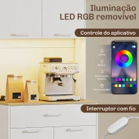 HOMCOM Armário de Cozinha com Luzes LED e Estação de Carregamento Móvel Auxiliar de Cozinha com 4 Portas Gaveta 71x40x180 cm Branco(m-4)