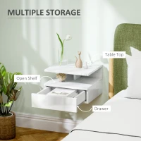 HOMCOM Floating High Gloss Bedside Table - High Gloss White(m-5)