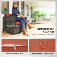 Outsunny PE Rattan Garden Armchair with Cushion - Mixed Brown/Orange(m-5)