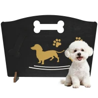 PawHut Wooden Dog Stopper, Dog Barrier with Support Feet, for Stair, Patio, Very Easy Setup, Black, 75 x 51 cm(m-10)