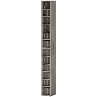 HOMCOM Set of 2 CD Media Display Shelf Unit Tower Rack with Adjustable Shelves, Distressed Grey(m-11)