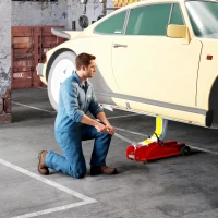 HOMCOM Macaco Hidráulico para Carro 2,5T Altura de Elevação 80-380 mm com Perfil Baixo e Rodas para Automóvel SUV Vermelho(m-9)