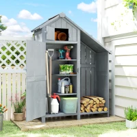 Outsunny Garden Outdoor Storage Shed 3 Shelves Tilt Roof w/ Firewood Rack Log Carrier, 129L x 51.5W x 180H cm(m-9)