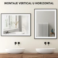 HOMCOM Espejo de Baño con Luz LED 80x60 cm con 3 Colores de Luz Función Antivaho Función de Memoria IP44 Horizontal/Vertical(m-7)