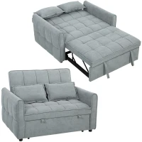 HOMCOM 2 Seater Sofa Bed, 3-in-1 Convertible Sleeper Sofa with Click-clack Adjustable Backrest and 2 Pillows, Grey(m-10)