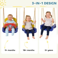 Outsunny 3 in 1 Detachable Kids Swing Seat with Seatbelt, Adjustable Rope for Indoor, Outdoor, Dark Blue(m-4)