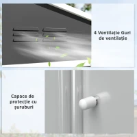 Outsunny Căsuță de Grădină 3.6m² din Oțel Zincat cu Grile de Ventilație, Căsuță de Grădină cu Uși Glisante Duble Blocabile, Acoperiș Înclinat, Căsuță pentru Unelte cu Mănuși, Gri Închis(m-6)
