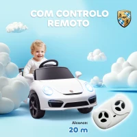 AIYAPLAY Carro Elétrico para Crianças de Polícia  12V com Motor Duplo Sirene Música Sem Fios Buzina Rodas Auxiliares e Faróis LED 105x58x49 cm Branco(m-5)