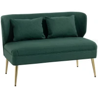 HOMCOM 2 Seater Sofa, Linen-look Fabric Small Sofa with Wing Back, Thick Seat, Metal Legs, Dark Green(m-10)