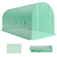 Outsunny Kassenfolie 4 x 2 m, waterdichte tuinfolie met deur, 8 ramen, UV-bescherming, scheurvaste polyethyleen Groen(m-10)