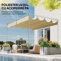 Outsunny Acoperiș pentru Pergolă cu 8 Orificii de Drenaj, Husă de Schimb din Poliester Respirabil, Exclusiv Material, 392x350 cm, UV30+, pentru Pergolă de Grădină 4x3m, Bej(m-5)