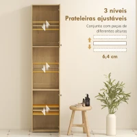 HOMCOM Coluna Casa de Banho Estreita Armário de Banho Alto com 6 Níveis com 2 Portas Prateleira de Vidro  40x31x182 cm Carvalho(m-5)