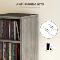 HOMCOM Set of 2 CD Media Display Shelf Unit Tower Rack with Adjustable Shelves, Distressed Grey(m-7)