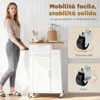 HOMCOM Carrello da Cucina con Cassetto, Armadietto, Portasciugamani e 3 Portaspezie, in Legno, 62x40x87 cm, Bianco(m-7)