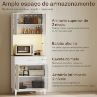 HOMCOM Armário de Cozinha com Luzes LED e Estação de Carregamento Móvel Auxiliar de Cozinha com 4 Portas Gaveta 71x40x180 cm Branco(m-6)